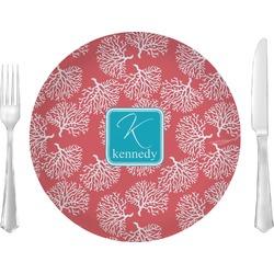 Coral & Teal 10" Glass Lunch / Dinner Plates - Single or Set (Personalized)