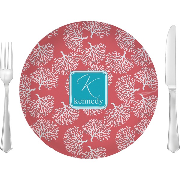 Custom Coral & Teal 10" Glass Lunch / Dinner Plates - Single or Set (Personalized)