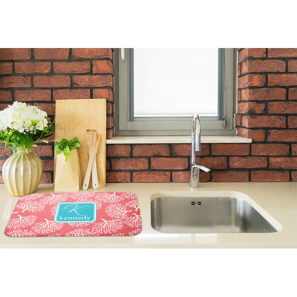 Coral & Teal Dish Drying Mat - LIFESTYLE 2