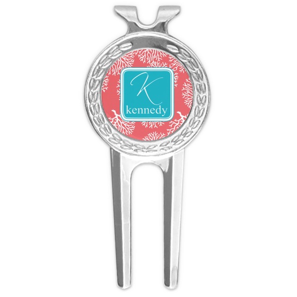 Custom Coral & Teal Golf Divot Tool & Ball Marker (Personalized)