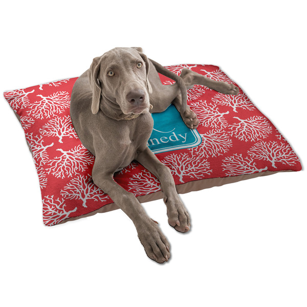 Custom Coral & Teal Dog Bed - Large w/ Name and Initial