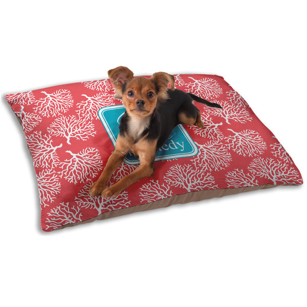 Custom Coral & Teal Dog Bed - Small w/ Name and Initial