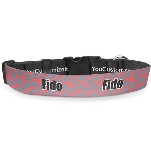 Custom Coral & Teal Deluxe Dog Collar - Large (13" to 21") (Personalized)