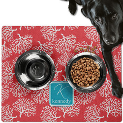 Coral & Teal Dog Food Mat - Large w/ Name and Initial