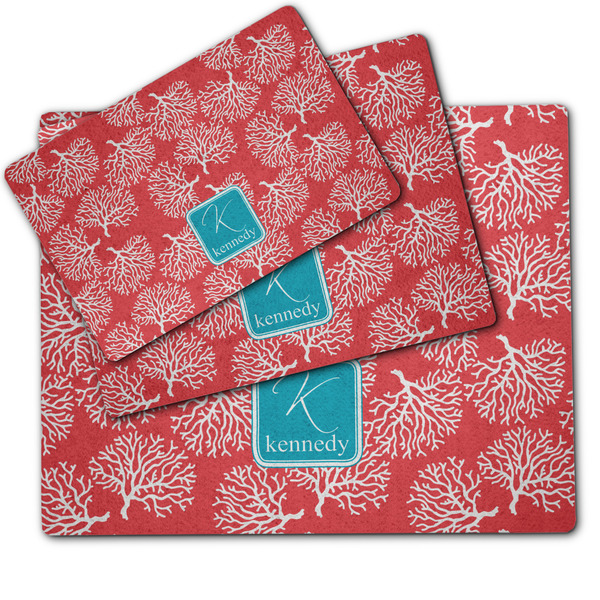 Coral & Teal Dog Food Mat - MAIN (sm, med, lrg)