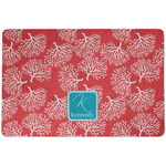 Coral & Teal Dog Food Mat w/ Name and Initial