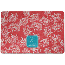 Coral & Teal Dog Food Mat w/ Name and Initial
