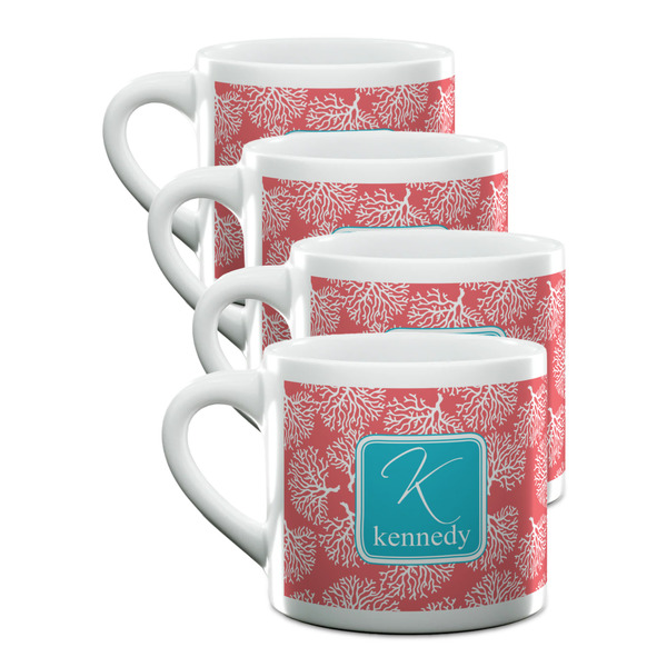 Custom Coral & Teal Double Shot Espresso Cups - Set of 4 (Personalized)