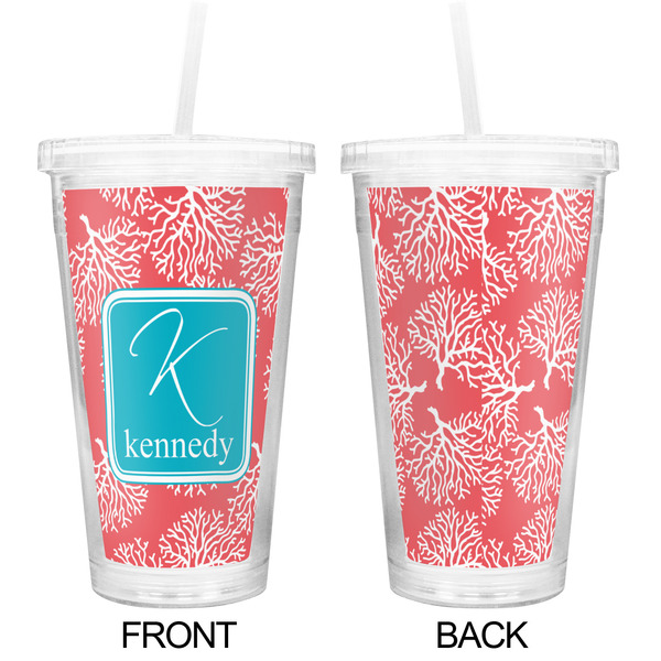Coral & Teal Double Wall Tumbler with Straw - Approval