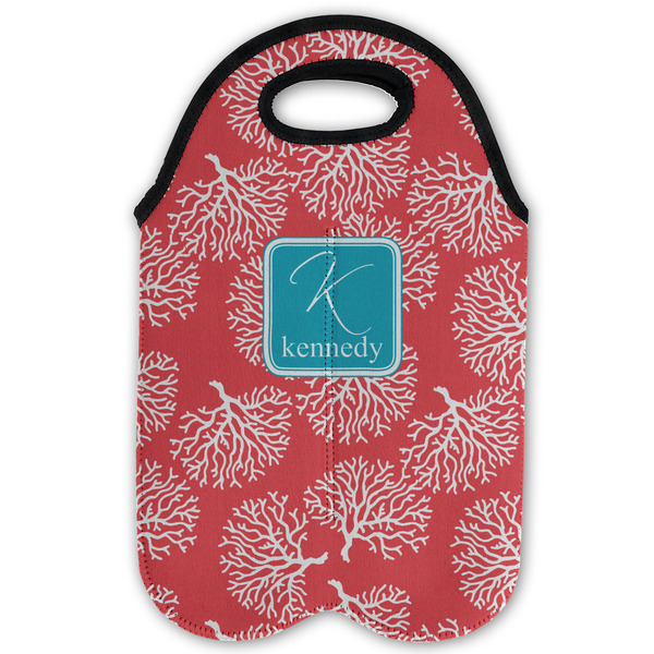 Coral & Teal Double Wine Tote - Flat (new)
