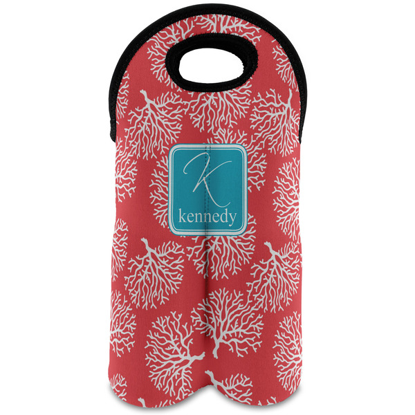 Custom Coral & Teal Wine Tote Bag (2 Bottles) (Personalized)