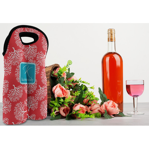 Coral & Teal Double Wine Tote - LIFESTYLE (new)