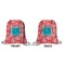 Coral & Teal Drawstring Backpack Front & Back Small