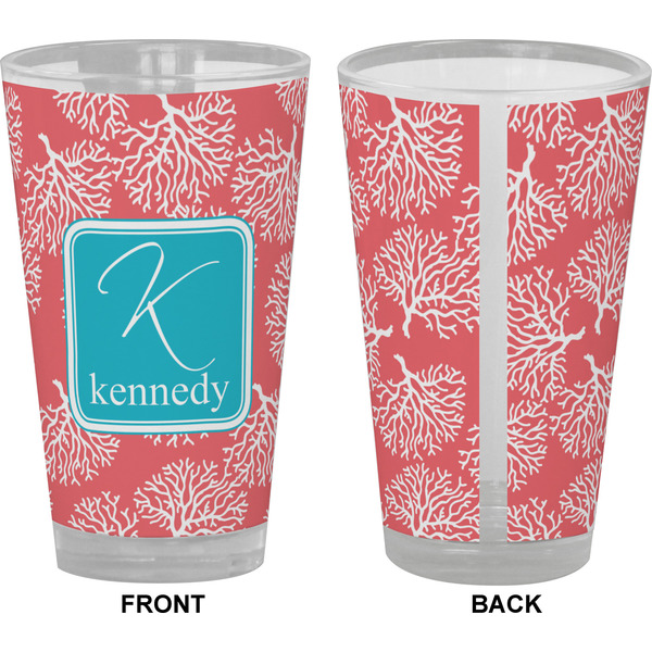 Coral & Teal Pint Glass - Full Color - Front & Back Views