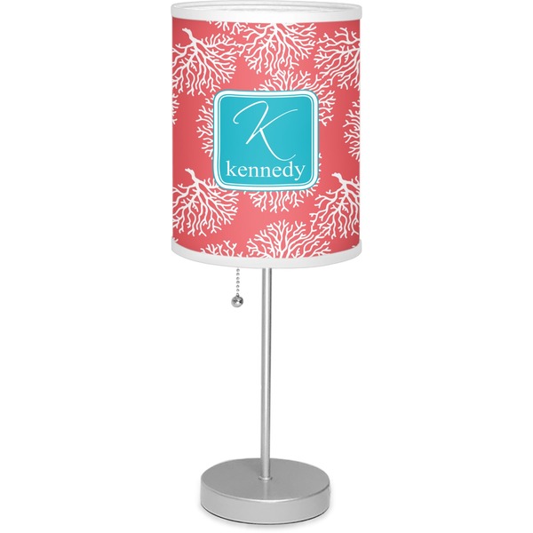 Custom Coral & Teal 7" Drum Lamp with Shade Linen (Personalized)