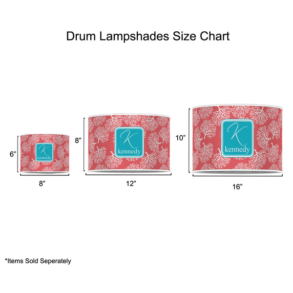Coral & Teal Drum Lampshades - Sizing Chart