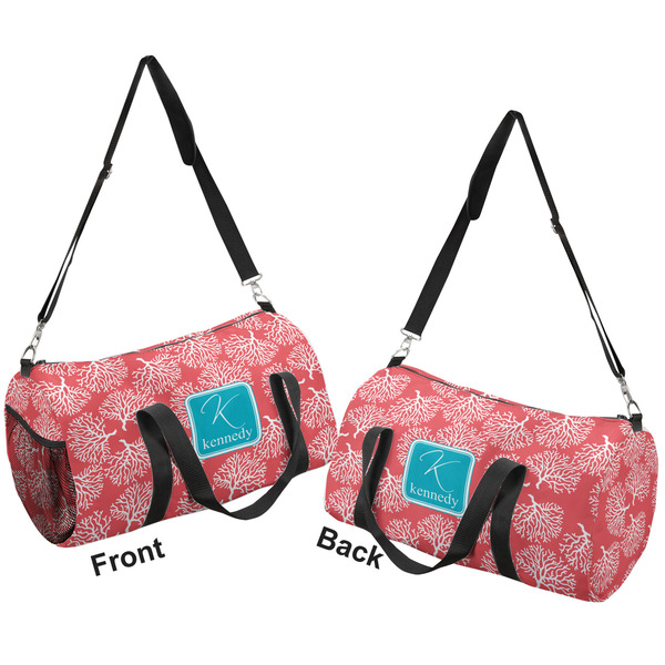 Coral & Teal Duffle bag small front and back sides