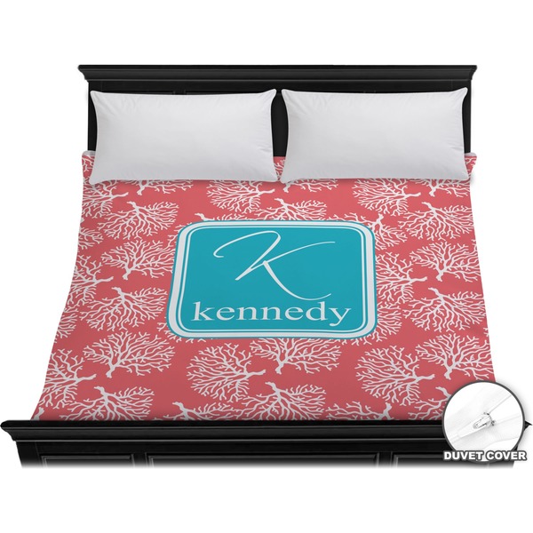 Custom Coral & Teal Duvet Cover - King (Personalized)