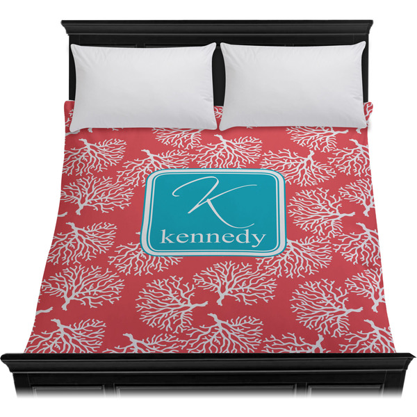 Coral & Teal Duvet Cover - Queen - On Bed - No Prop