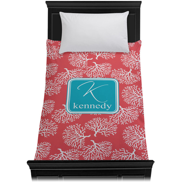 Coral & Teal Duvet Cover - Twin XL - On Bed - No Prop