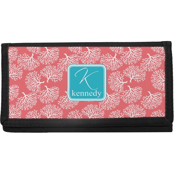 Custom Coral & Teal Canvas Checkbook Cover (Personalized)