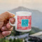 Coral & Teal Espresso Cup - 3oz LIFESTYLE (new hand)