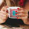 Coral & Teal Espresso Cup - 6oz (Double Shot) LIFESTYLE (Woman hands cropped)