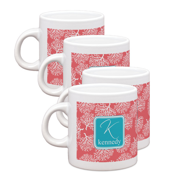 Custom Coral & Teal Single Shot Espresso Cups - Set of 4 (Personalized)