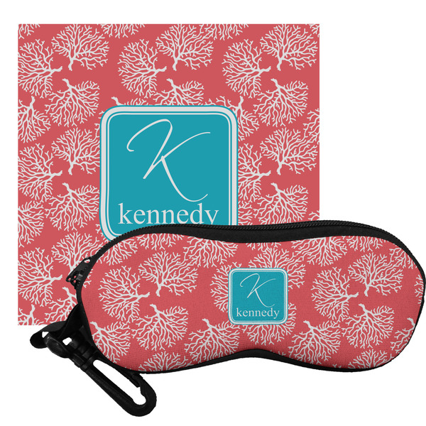 Custom Coral & Teal Eyeglass Case & Cloth (Personalized)