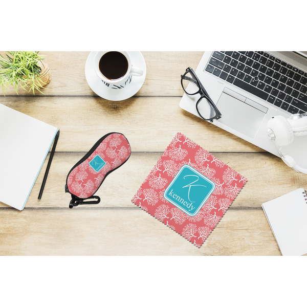 Coral & Teal Eyeglass Case and Cloth Set - LIFESTYLE