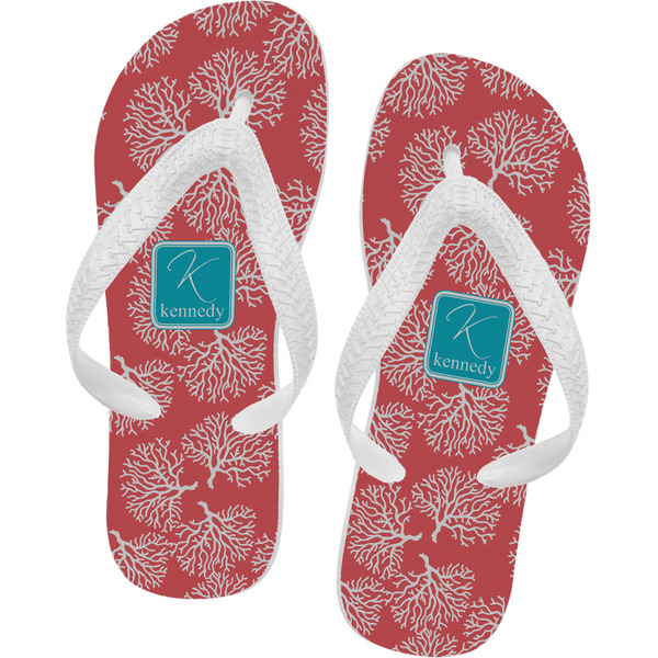 Custom Coral & Teal Flip Flops - Medium (Personalized)
