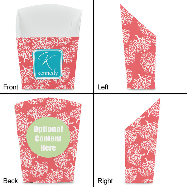 Coral & Teal French Fry Favor Box - Front & Back View
