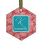 Coral & Teal Frosted Glass Ornament - Hexagon