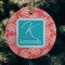 Coral & Teal Frosted Glass Ornament - Round (Lifestyle)