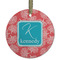 Coral & Teal Frosted Glass Ornament - Round