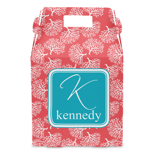 Coral & Teal Gable Favor Box - Front