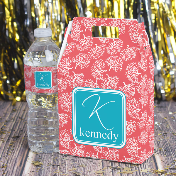 Coral & Teal Gable Favor Box - In Context