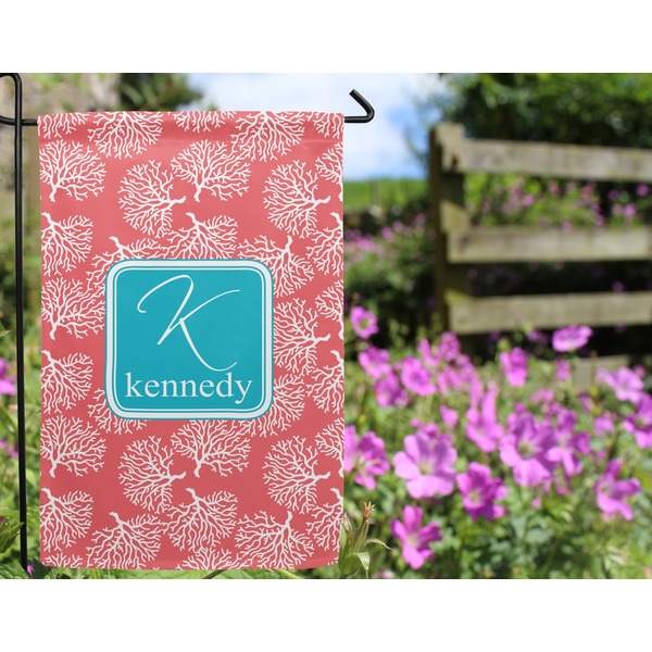 Coral & Teal Garden Flag - Outside In Flowers