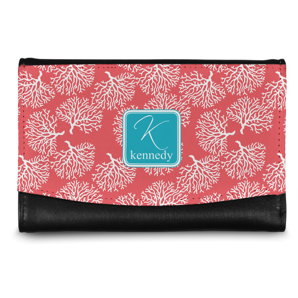 Custom Coral & Teal Genuine Leather Women's Wallet - Small (Personalized)