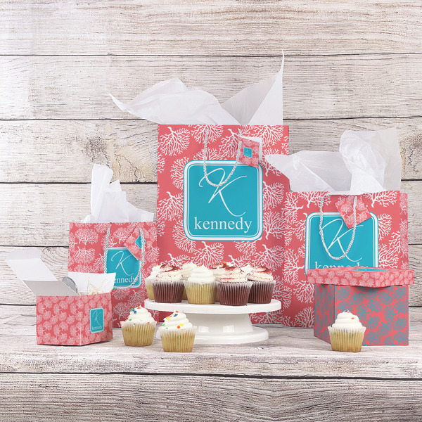 Coral & Teal Gift Bags - In Context