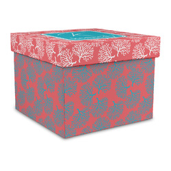 Coral & Teal Gift Box with Lid - Canvas Wrapped - Large (Personalized)