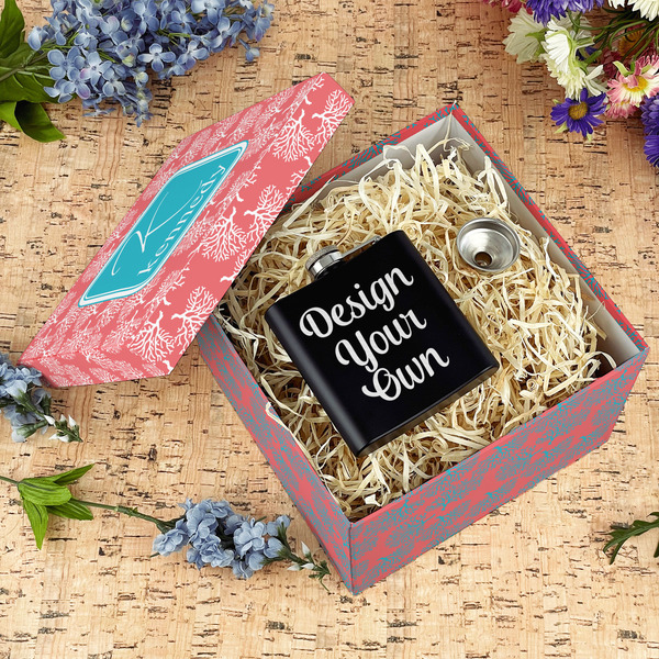 Coral & Teal Gift Boxes with Lid - Canvas Wrapped - Large - In Context