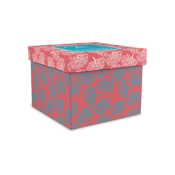 Custom Coral & Teal Gift Box with Lid - Canvas Wrapped - Small (Personalized)
