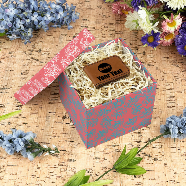 Coral & Teal Gift Boxes with Lid - Canvas Wrapped - Small - In Context