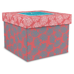 Coral & Teal Gift Box with Lid - Canvas Wrapped - X-Large (Personalized)