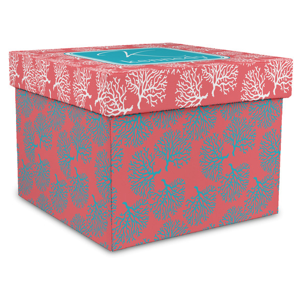 Custom Coral & Teal Gift Box with Lid - Canvas Wrapped - XX-Large (Personalized)