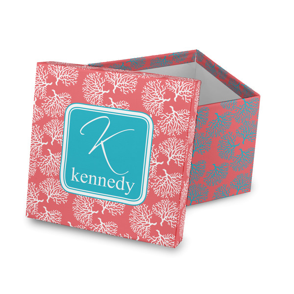 Custom Coral & Teal Gift Box with Lid - Canvas Wrapped (Personalized)