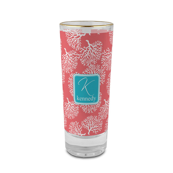 Custom Coral & Teal 2 oz Shot Glass -  Glass with Gold Rim - Single (Personalized)