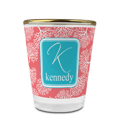 Coral & Teal Glass Shot Glass - 1.5 oz - with Gold Rim - Set of 4 (Personalized)