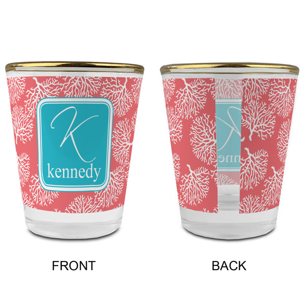 Coral & Teal Glass Shot Glass - with gold rim - APPROVAL